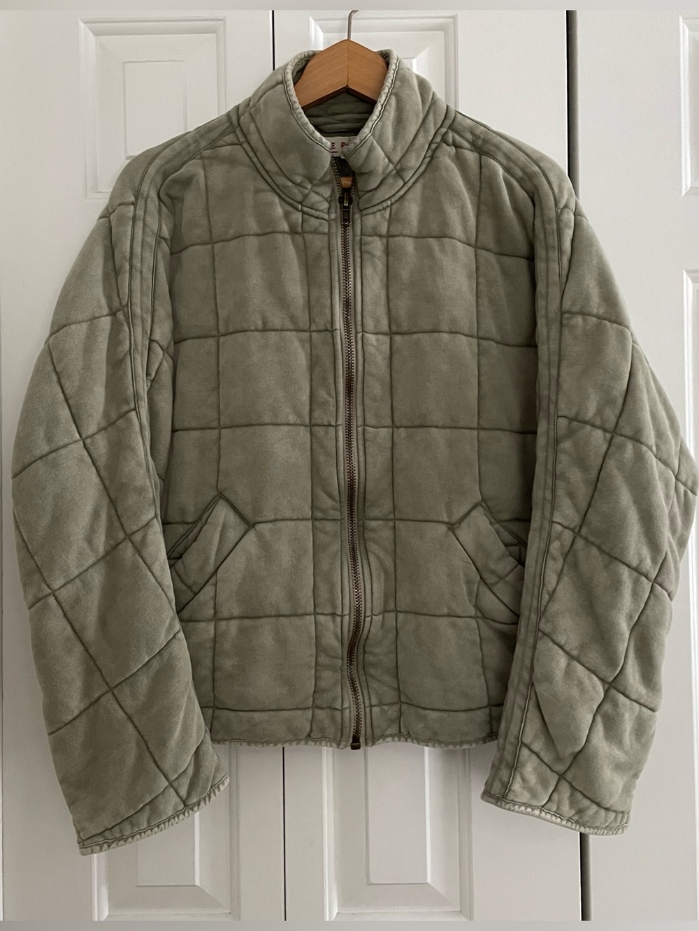 Free People Dolman Quilted Knit Jacket in Moss - Picture 3 of 16